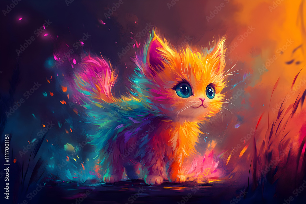 Rainbow Kitten Illustration Rainbow Kitten Illustration