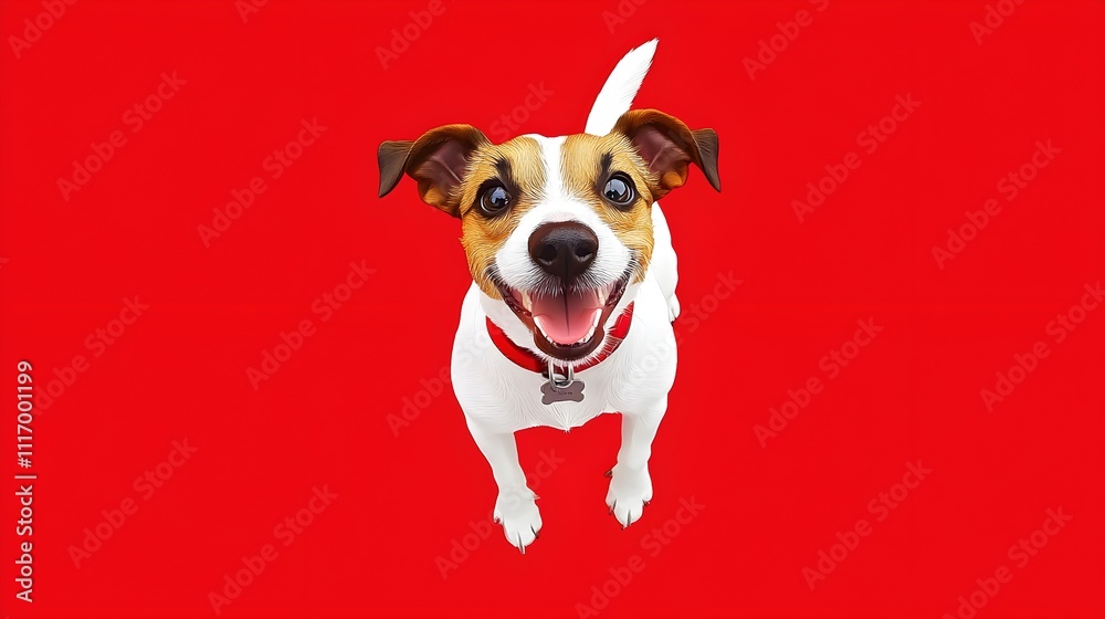 Joyful dog portrait on vibrant red background pet photography studio setting playful concept Joyful dog portrait on vibrant red background pet photography studio setting playful concept