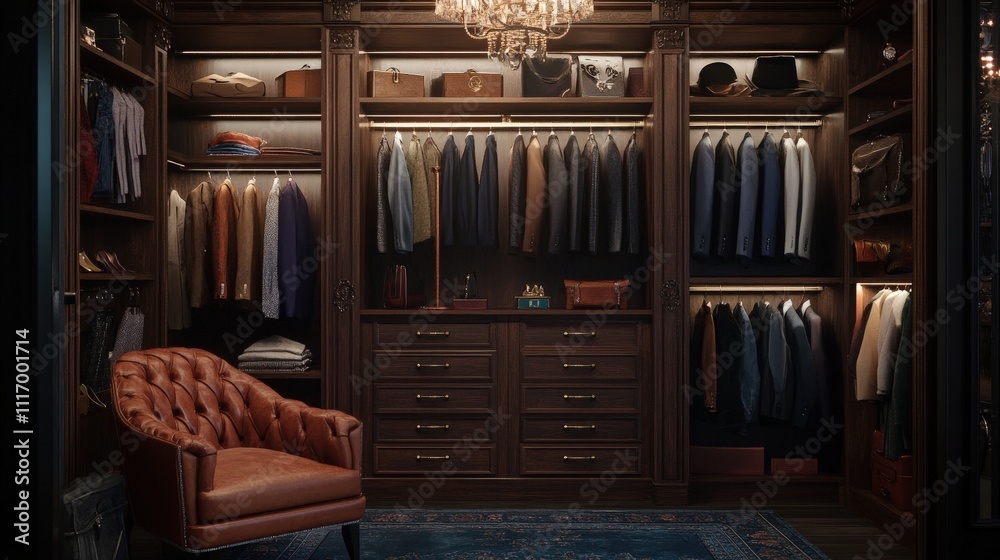 A stylish wardrobe setup with neatly arranged outfits and accessories A stylish wardrobe setup with neatly arranged outfits and accessories