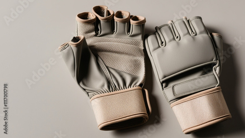 detail and soft colour gym gloves with sollid background photo