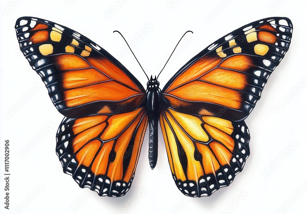 Obraz premium Hyper-realistic Monarch Butterfly Wings Front and Back Isolated on White Background for Collection and Design
