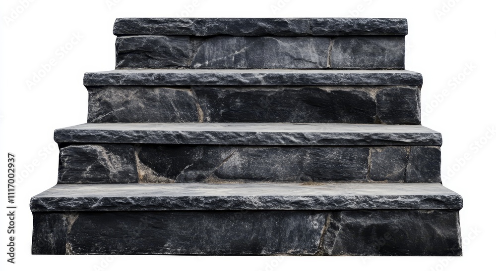 Black stone steps with rough texture isolated on white background. Black stone steps with rough texture isolated on white background.
