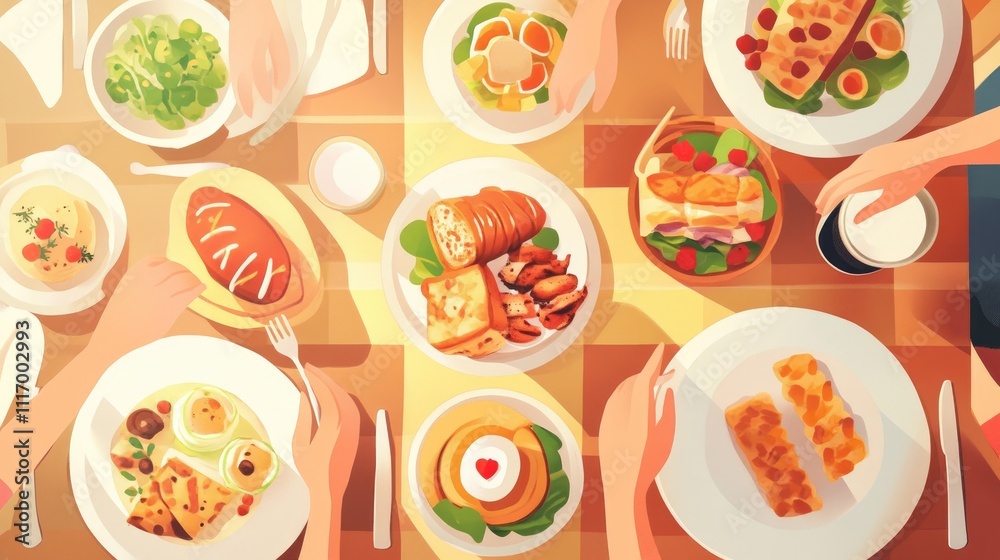 Family Gathering Around A Table Enjoying A Delicious Meal Family Gathering Around A Table Enjoying A Delicious Meal