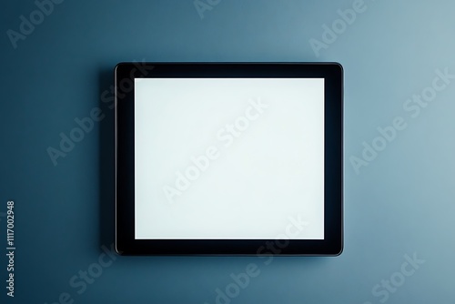 A blank tablet screen against a smooth blue background, ready for use or display.