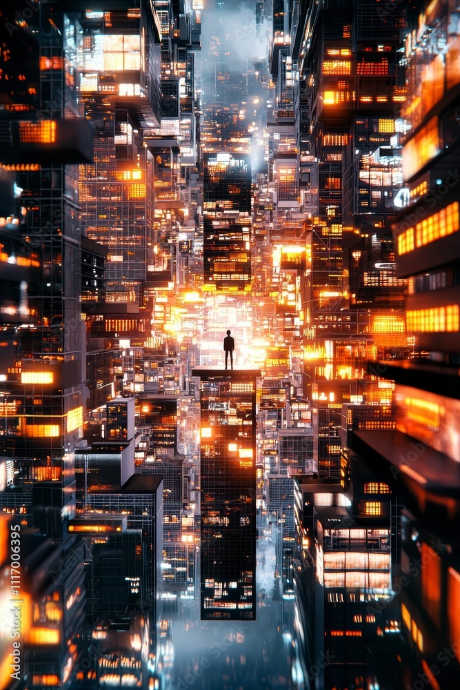 Solitary Figure in a Futuristic Cityscape Solitary Figure in a Futuristic Cityscape