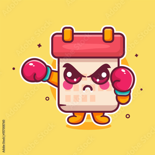 serious calendar character mascot playing boxing sport isolated cartoon