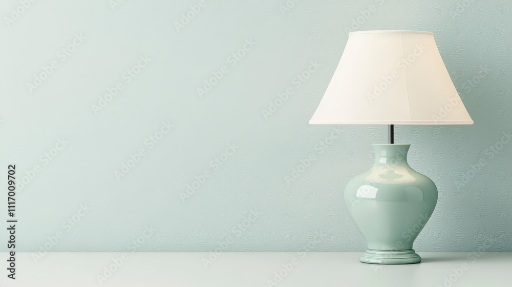 A minimalist scene with a pastel blue ceramic lamp on a white surface, set against a plain light-colored background. A minimalist scene with a pastel blue ceramic lamp on a white surface, set against a plain light-colored background.