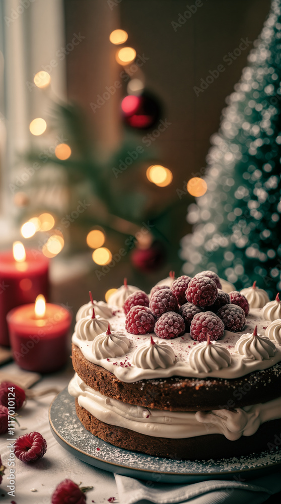 layered chocolate cake with raspberries creamy frosting
