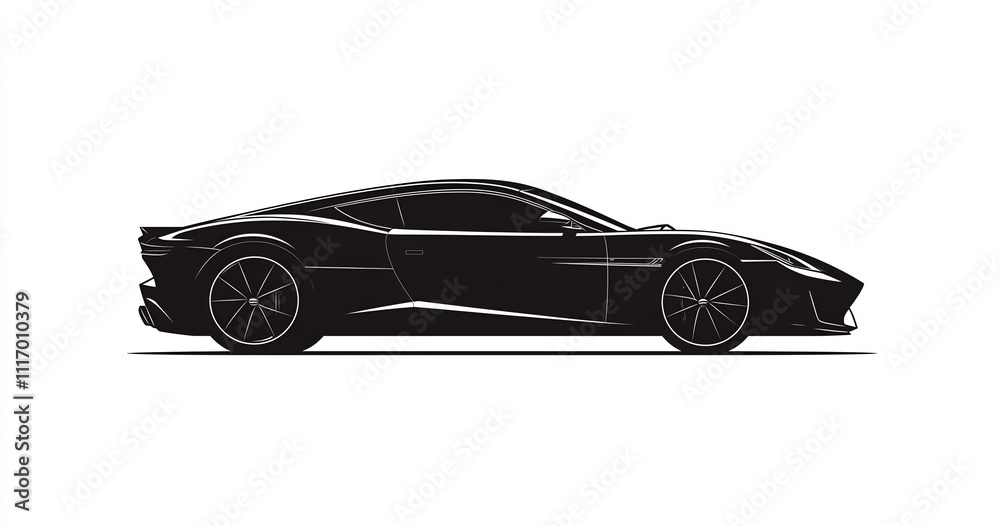 Naklejka premium Black silhouette of a sports car on a white background. 