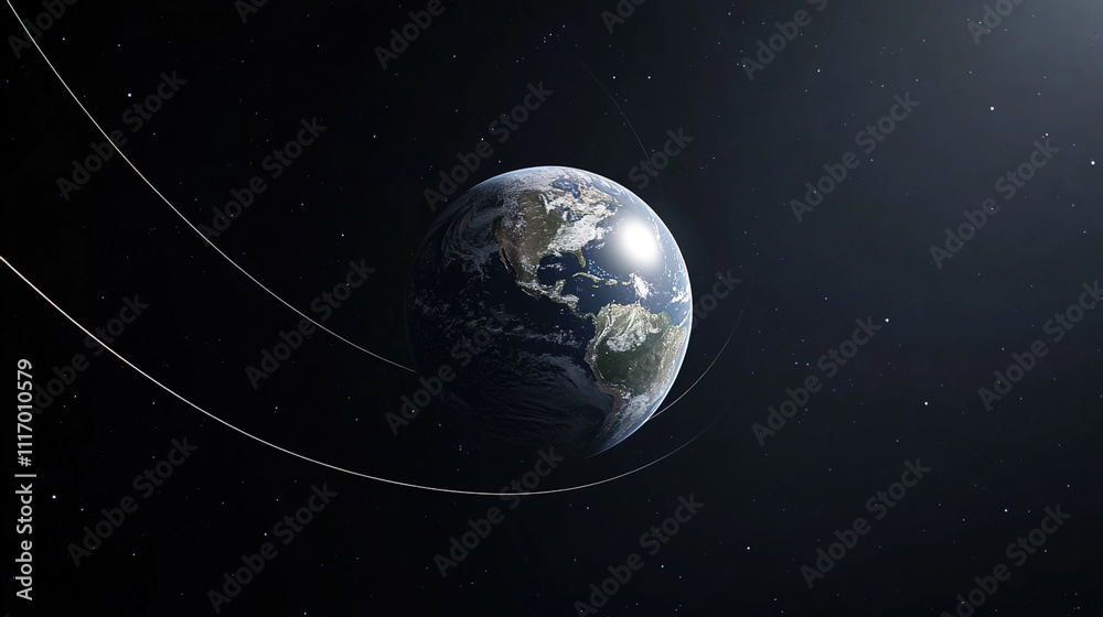 Obraz premium Earth axis diagram illustration showing the tilt of the Earth's rotational axis relative to its orbital plane, explaining the cause of seasonal changes and the distribution of sunlight.