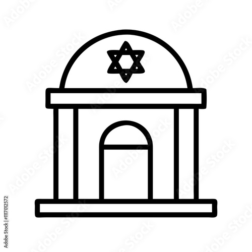 Icon featuring a synagogue with palm branches, ideal for Sukkot-themed content.
