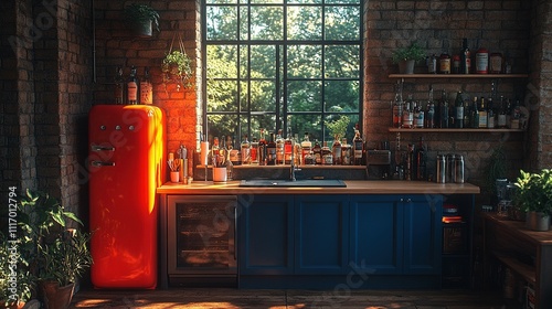 Bar Island, Sink, Fridge, and Culinary Essentials