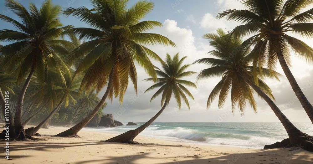 Obraz premium Coconut tree swaying violently in strong winds, foliage, storm