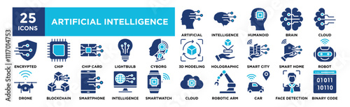 Artificial intelligence icon collection set. Containing design technology, digital, artificial intelligence, future	