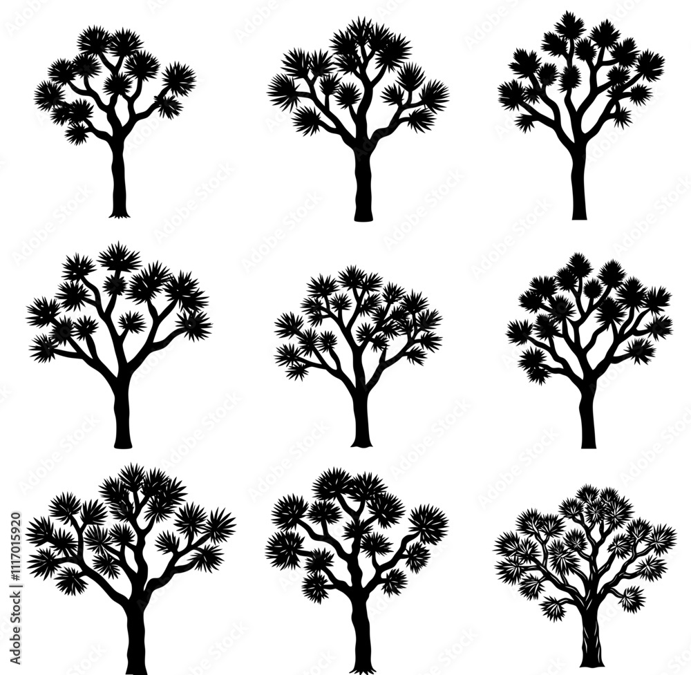 Obraz premium Set of Black Joshua tree vector illustration
