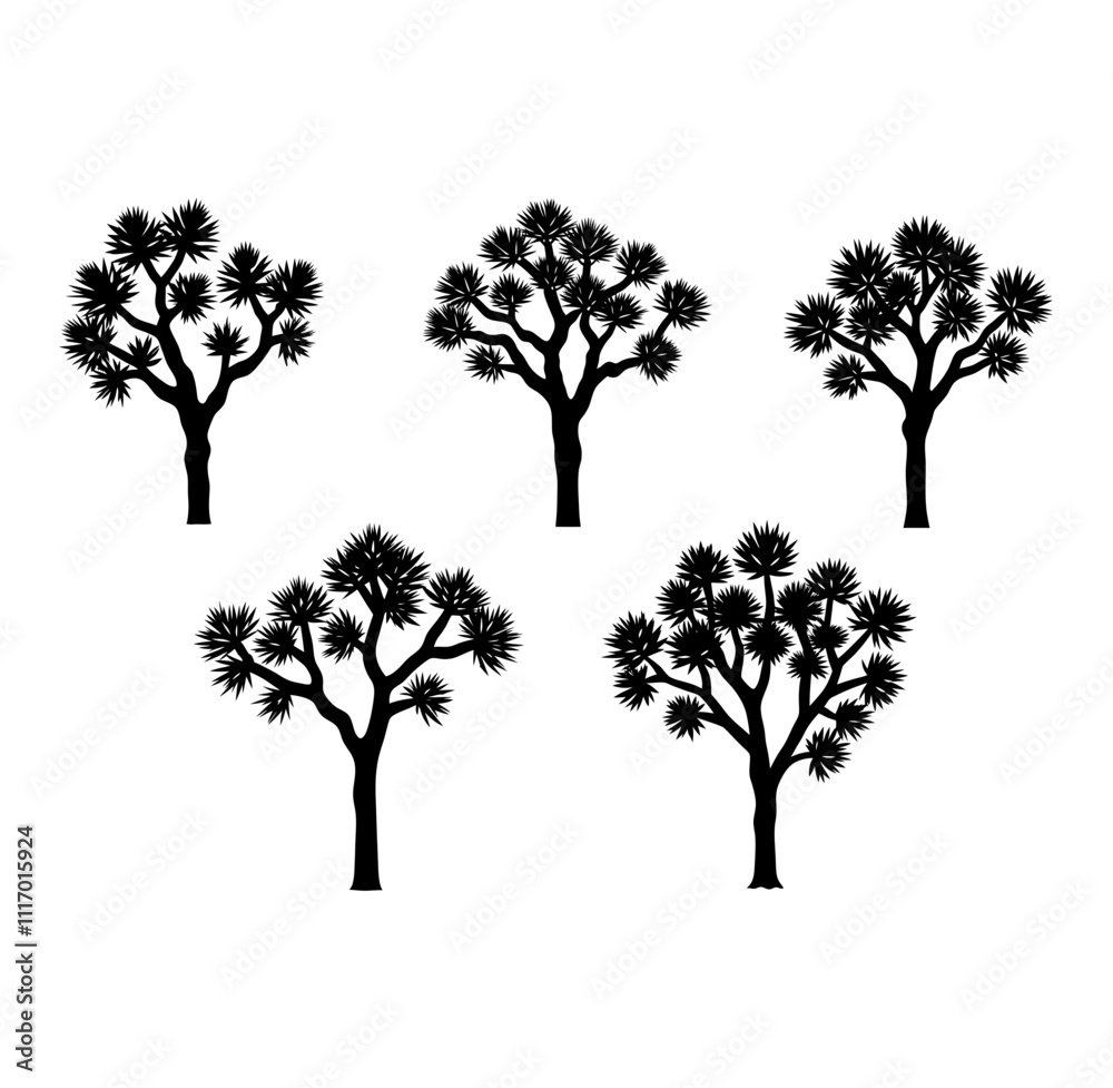 Fototapeta premium Set of Black Joshua tree vector illustration
