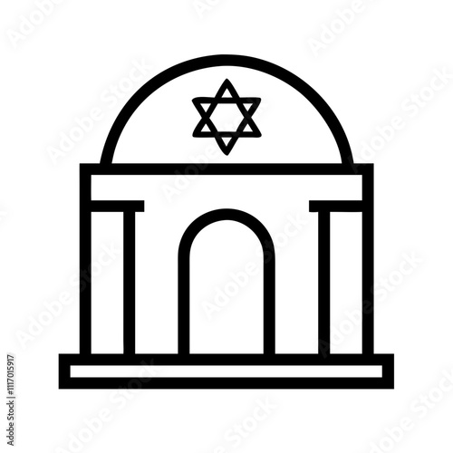Icon featuring a synagogue with palm branches, ideal for Sukkot-themed content.