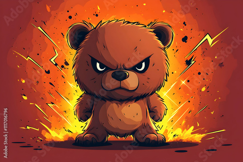 Angry Bear Illustration: Fierce Cub in Explosion photo