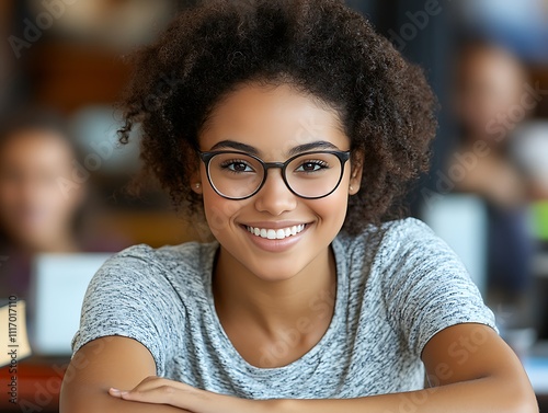 A woman smiling as she receives good news via email at her home desk.