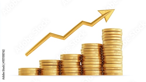 A graph of growth represented by stacked gold coins and an upward arrow.