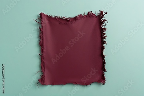 Frayed Maroon Paper with Rough Edges on Light Teal Backdrop