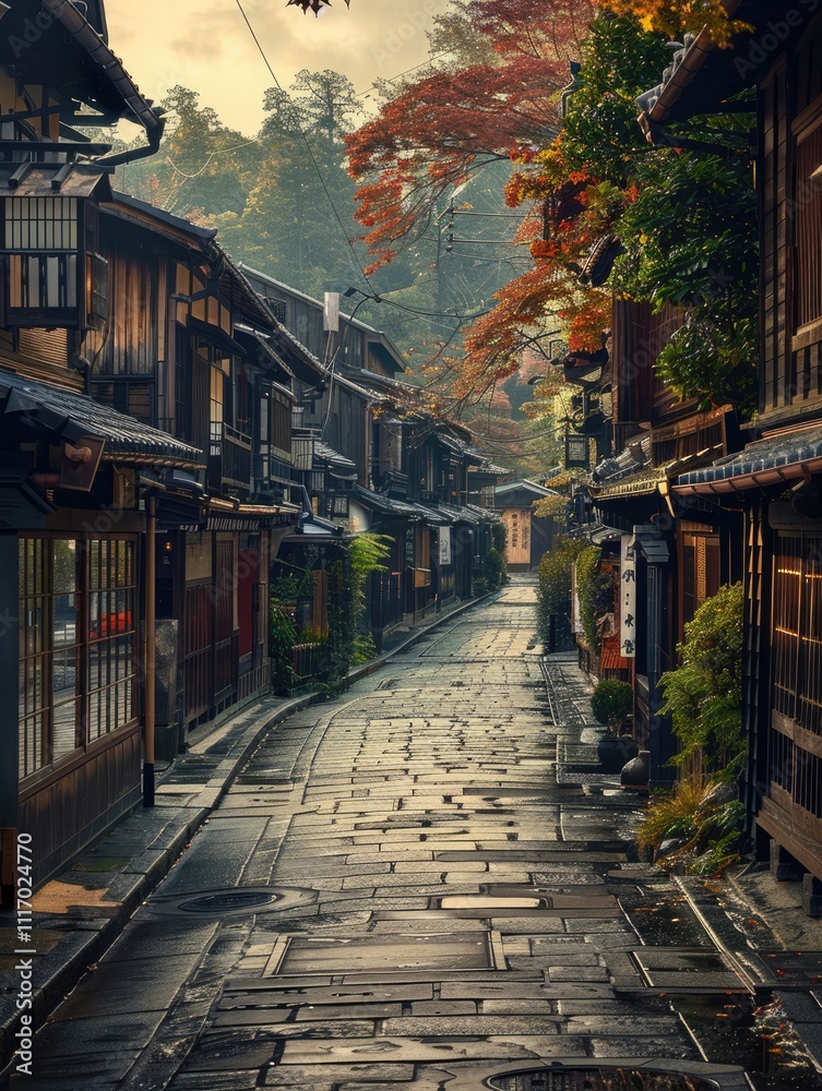 Fototapeta premium Natural views of Japanese cities with beautiful building structures and nature ai generated