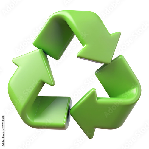 recycle symbol 3d icon in cartoon plastic style minimal isolated on transparent white background, clipping path photo