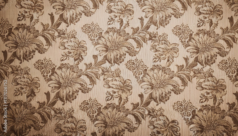 Obraz premium 빈티지 패턴 벽지 올드한 감성이 느껴지는 세피아 톤의 꽃무늬 패턴 벽지