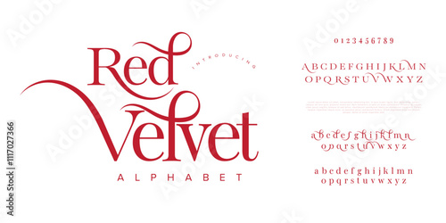 Redvelvet typography beauty fashion elegant minimalist serif italic fonts decorative wedding vintage retro logos. Minimal luxury font alphabet logo. Vector illustration