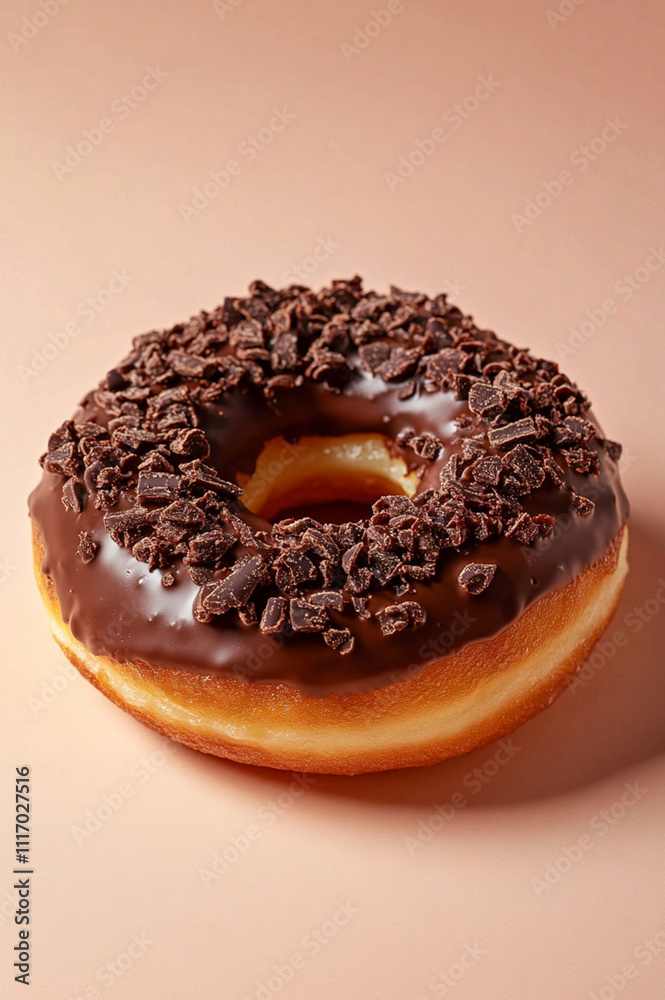 Chocolate Donut with Chocolate Shavings on Pastel Background Chocolate Donut with Chocolate Shavings on Pastel Background