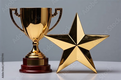 Golden Trophy with Star Representing Achievement and Success