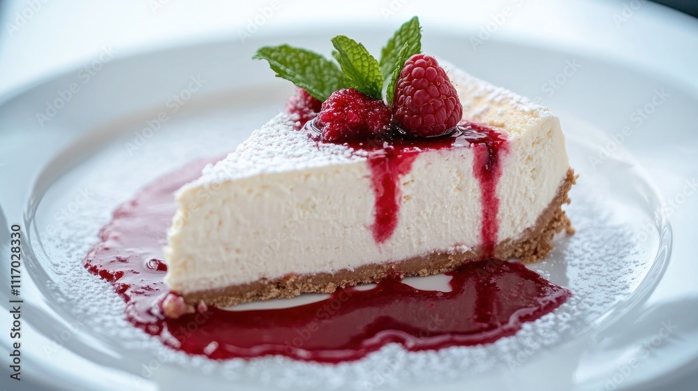 Delicious Cheesecake Slice with Raspberry Sauce Delicious Cheesecake Slice with Raspberry Sauce