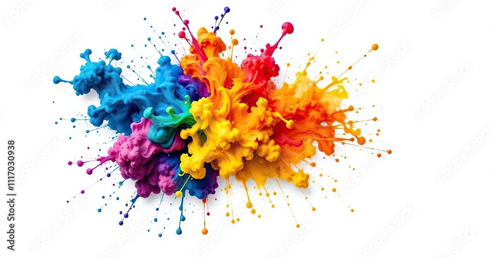 Vibrant ink splash on plain white background with texture, artistic canvas, playful ink effects, dynamic ink art