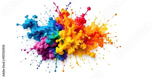 Vibrant ink splash on plain white background with texture, artistic canvas, playful ink effects, dynamic ink art photo