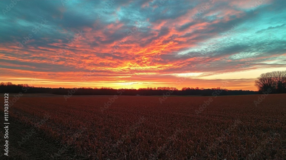 A vibrant sunset over a field, showcasing nature's beauty. A vibrant sunset over a field, showcasing nature's beauty.