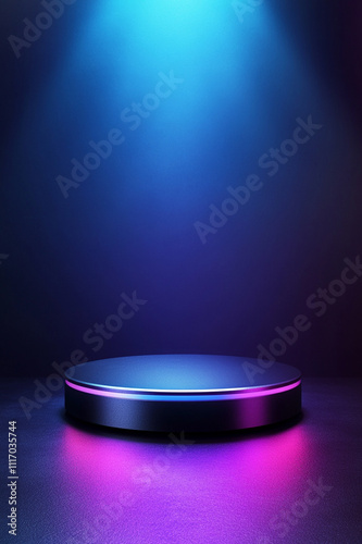 Neon Illuminated Round Platform with Vibrant Colors and Modern Lighting photo