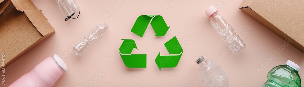 Fototapeta premium Recycling initiative urban community environmental awareness indoor setting top-down view sustainability concept