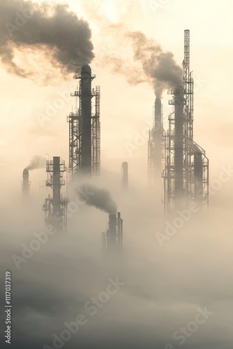 Industrial pollution emission event factory location environmental impact content urban environment aerial viewpoint climate change concept