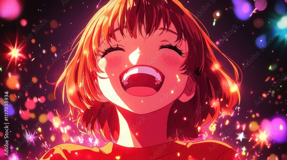 A joyful character with sparkling background, expressing happiness. A joyful character with sparkling background, expressing happiness.