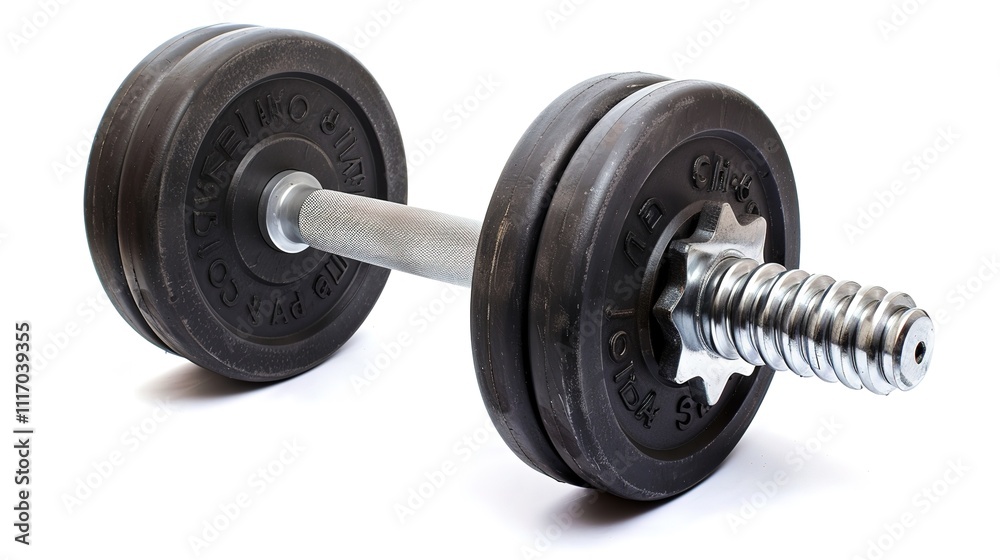 Naklejka premium Barbell Isolated on White Background, Standing Alone as a Symbol of Strength and Fitness, Ready for Use.