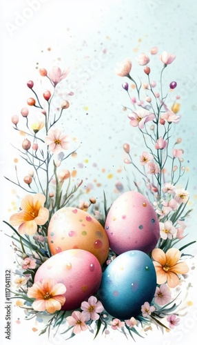 Easter Spring Frame Watercolor Illustration with Copy Space for Happy Easter Card