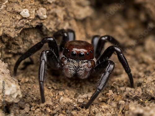 Dark Spider In Its Burrow Earth Habitat photo