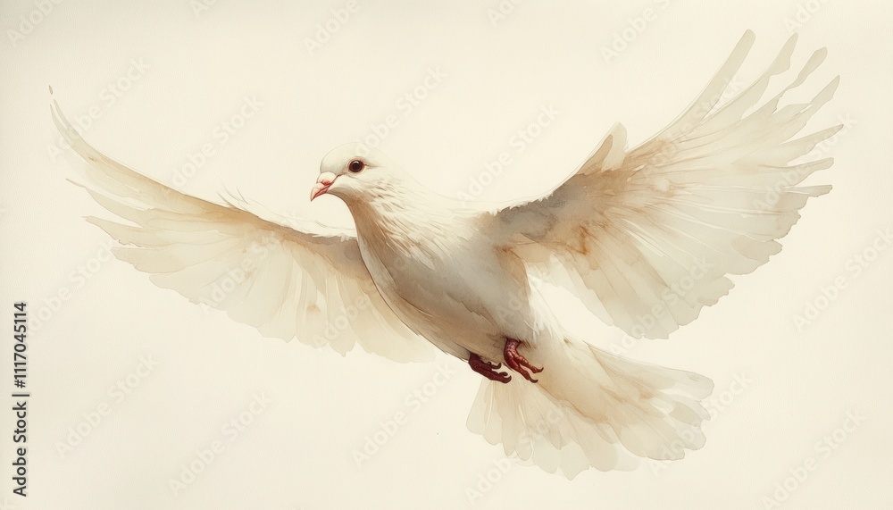 Obraz premium Dove, Cross, and Crown in Watercolor Illustration, Christian Symbols of Faith and Spirituality
