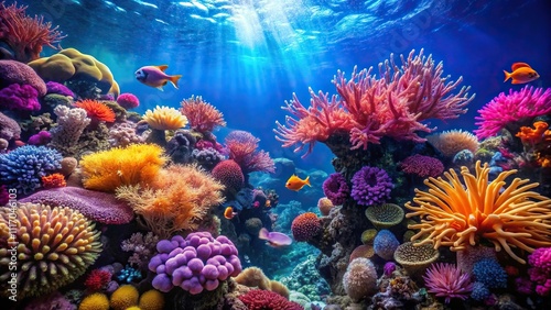 Wallpaper Mural Colorful coral and anemones swaying gently in the ocean current, aquatic habitat, underwater scene, anemone, colorful plants, marine ecosystem Torontodigital.ca