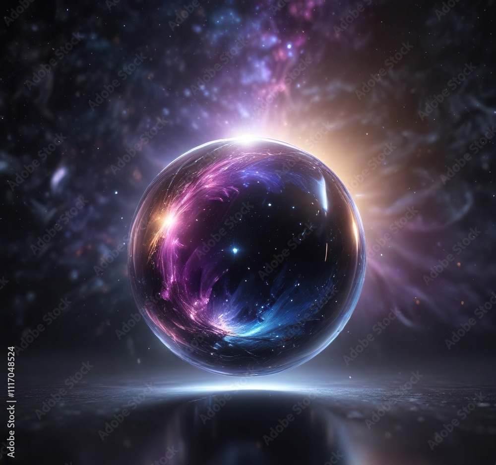 Cosmic Crystal Orb with a Swirling Galaxy of Bright and Twinkling Stars, radiant, illuminating