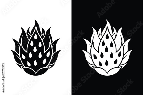 Stylish Dragon Fruit Silhouette. Elegant Vector Illustrations in Black and White