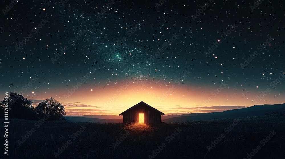 Nativity Scene Silhouette of Stable Under Starry Sky with Bright Comet Nativity Scene Silhouette of Stable Under Starry Sky with Bright Comet