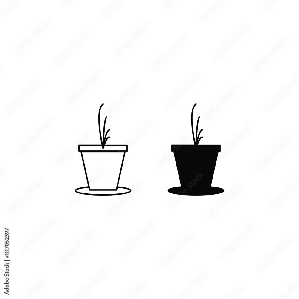 Obraz premium Flowerpot flat icon. Pictogram for web. Line stroke. Isolated on white and black background.