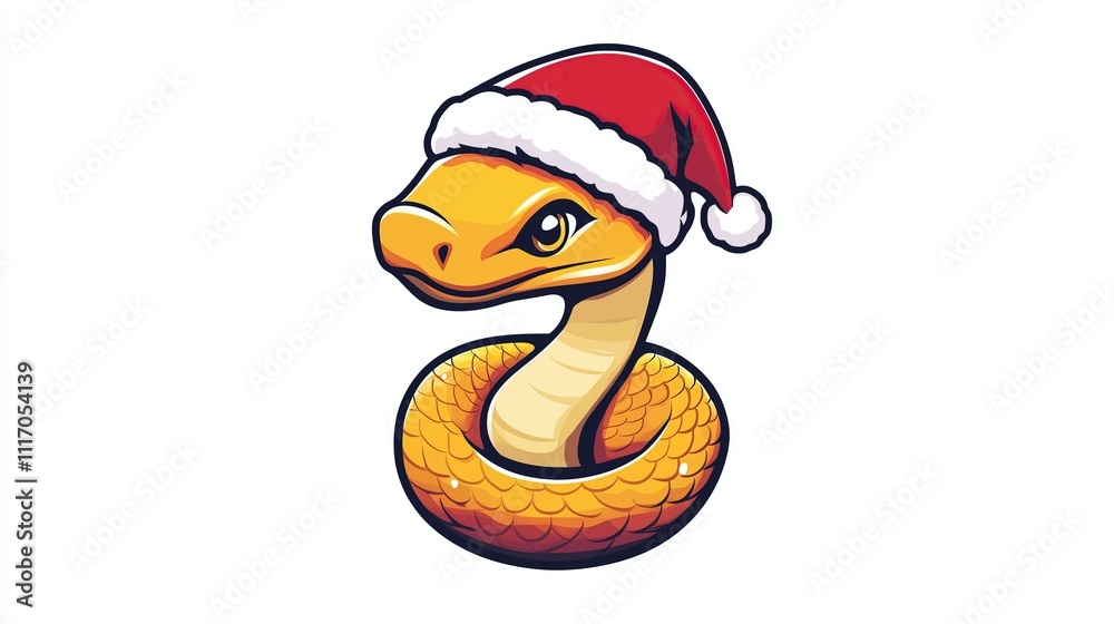 Fototapeta premium Cute snake in a Christmas hat 2D Logo on a white background