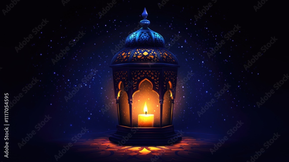 Ornate Lantern Illuminates Night Sky With Candlelight Ornate Lantern Illuminates Night Sky With Candlelight